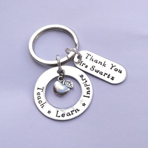 Hand stamped personalised Teach, Learn, Inspire Teacher Keyring