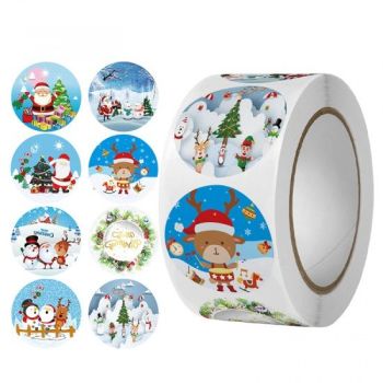 Christmas Stickers Snowy scenes Round  2.5cm Dia., 1 Roll various design (500 stickers/Roll)