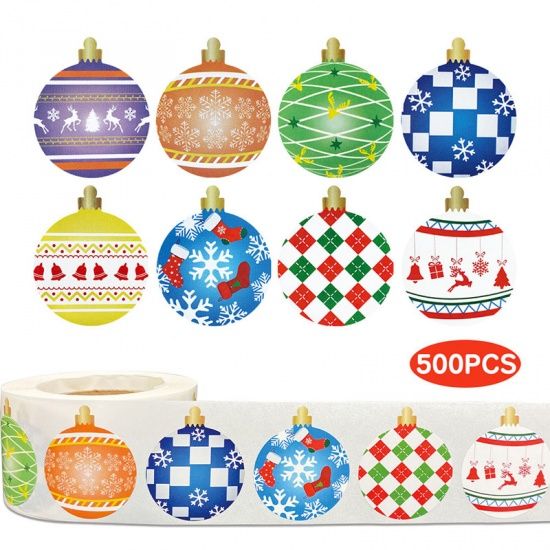 Christmas Bauble Stickers  3.8cm Dia., 1 Roll various design (500 stickers/