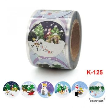 Christmas Stickers Round Holographic, vinyl  2.5cm Dia., 1 Roll various design (250 stickers/Roll)