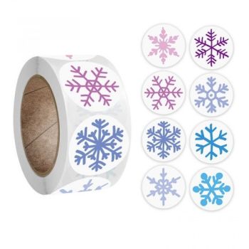 Christmas Snowflake Stickers Round  2.5cm Dia., 1 Roll various design (500 stickers/Roll)