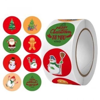 Christmas Stickers  Red/Green Round  2.5cm Dia., 1 Roll various design (500 stickers/Roll)