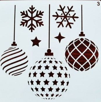 Christmas Baubles Pattern Stencil - White 13cm x 13cm
