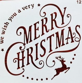 Christmas "Merry Christmas" Pattern Stencil - White 13cm x 13cm