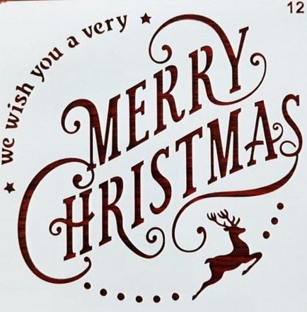 Christmas "Merry Christmas" Pattern Stencil - White 13cm x 13cm