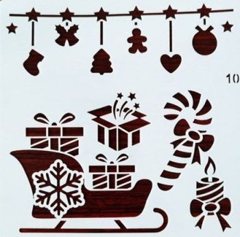 Christmas Sledge/Sleigh and Gifts Pattern Stencil - White 13cm x 13cm