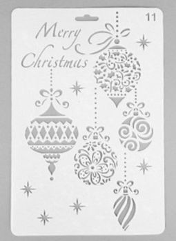 Large Christmas Baubles Pattern Stencil - White (Large rectangle) 25.9cm x 17.2cm