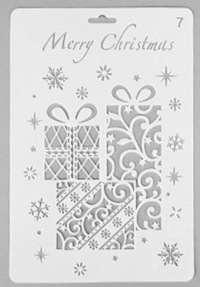 Large Christmas Gifts and Snowflakes Pattern Stencil - White (Large rectang