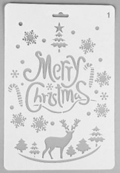 Large Christmas Snowflake "Merry Christmas" Pattern Stencil - White (Large rectangle) 25.9cm x 17.2cm