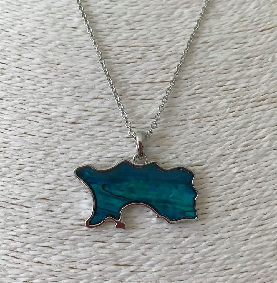 Paua Shell Jersey Map Pendant + Free Gift