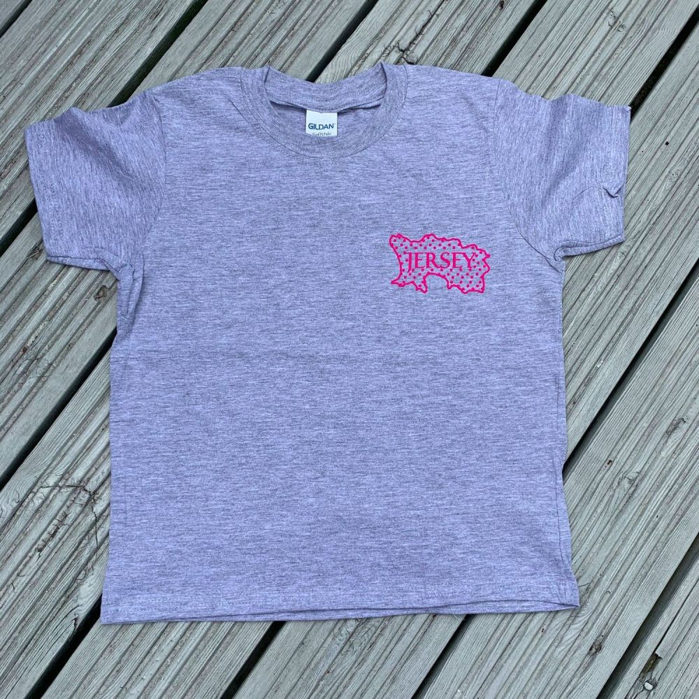 Jersey Map T Shirt 5-6 Yrs  Grey/ Pink Print