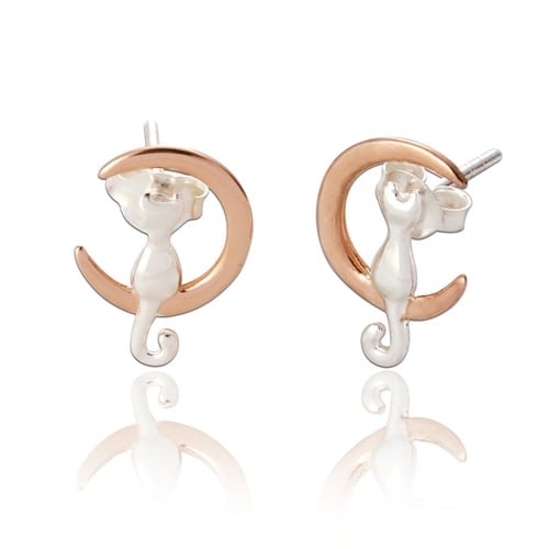 Cici Moon & Cat Ear Studs - Silver & Rose Gold