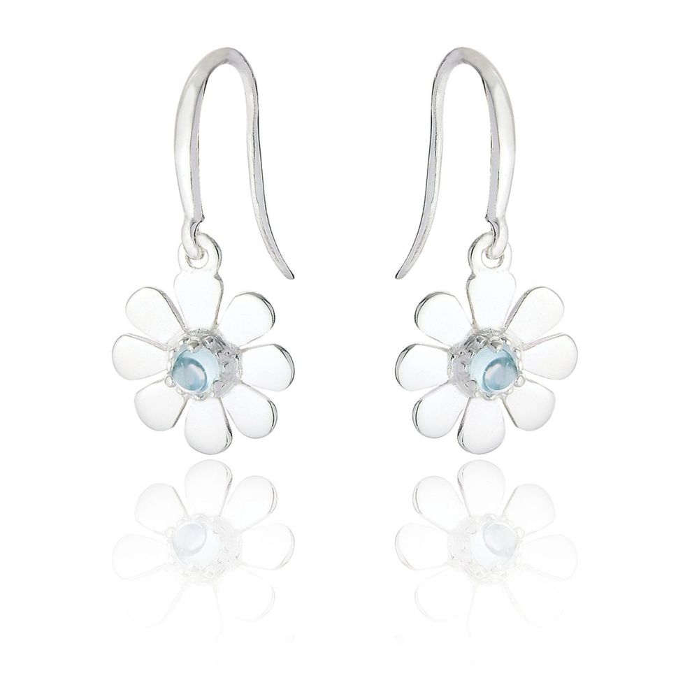 Silver Daisy Earrings with Blue Topaz- TO ORDER NOW