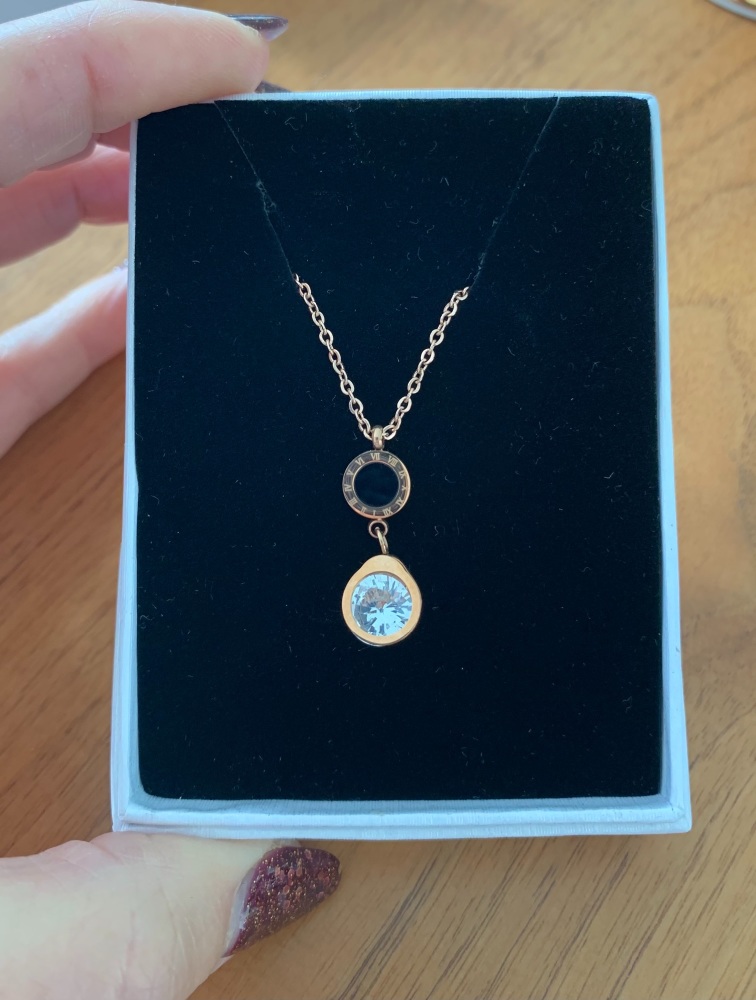 Roman Numeral CZ Solitaire Double Framed Pendant
