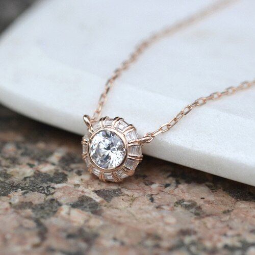 Vivien CZ Solitaire in Rope Setting Pendant Rose Gold