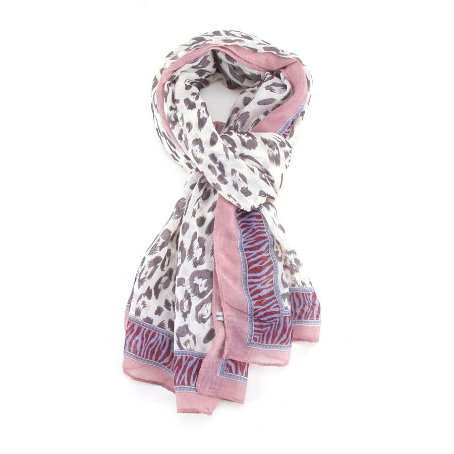 Leopard Pale Edge Scarf Pink - MORE COLOURS AVAILABLE