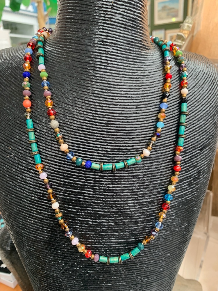 Turquoise Rainbow Long Bead Necklace