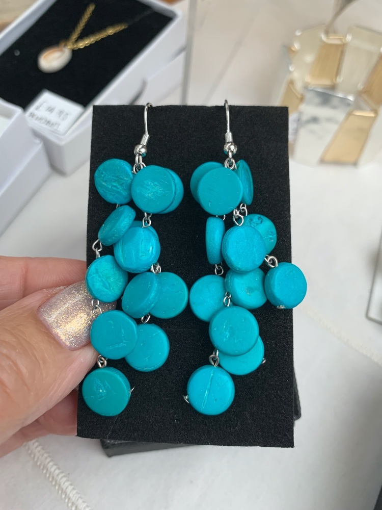 Coconut Shell Cascade Earrings Turquoise - MORE COLOURS AVAILABLE