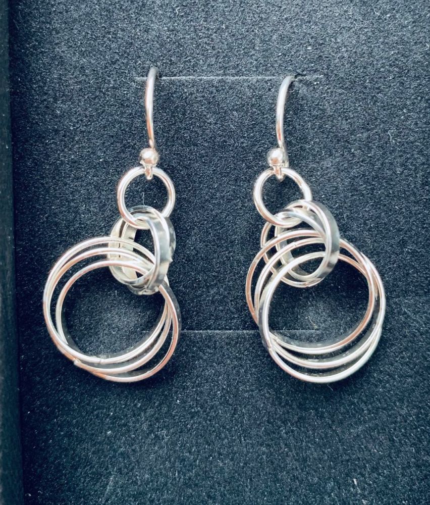 Tania Medium Circle Drop Earrings available in Silver or Silver & Rose Gold