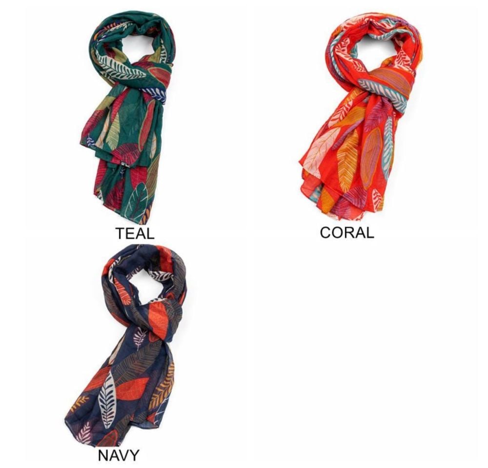 Patterned Leaves Fine Scarf Assorted Colours