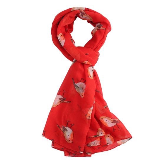 Watercolour Robins Scarf  Red - MORE COLOURS AVAILABLE