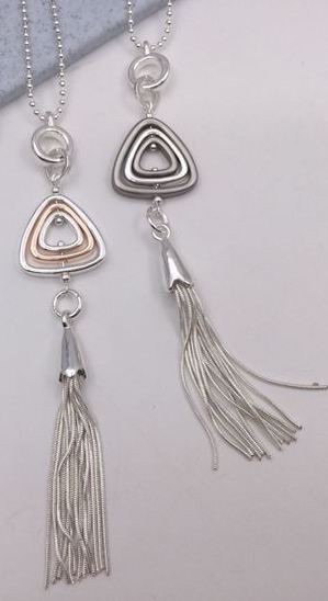 3 Diminishing Triangles Tassel Pendant Silver/Grey & Rose Gold/Silver - TWO