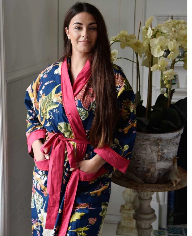 Blue Carnation Kimono Dressing Gown FREE GB POSTAGE