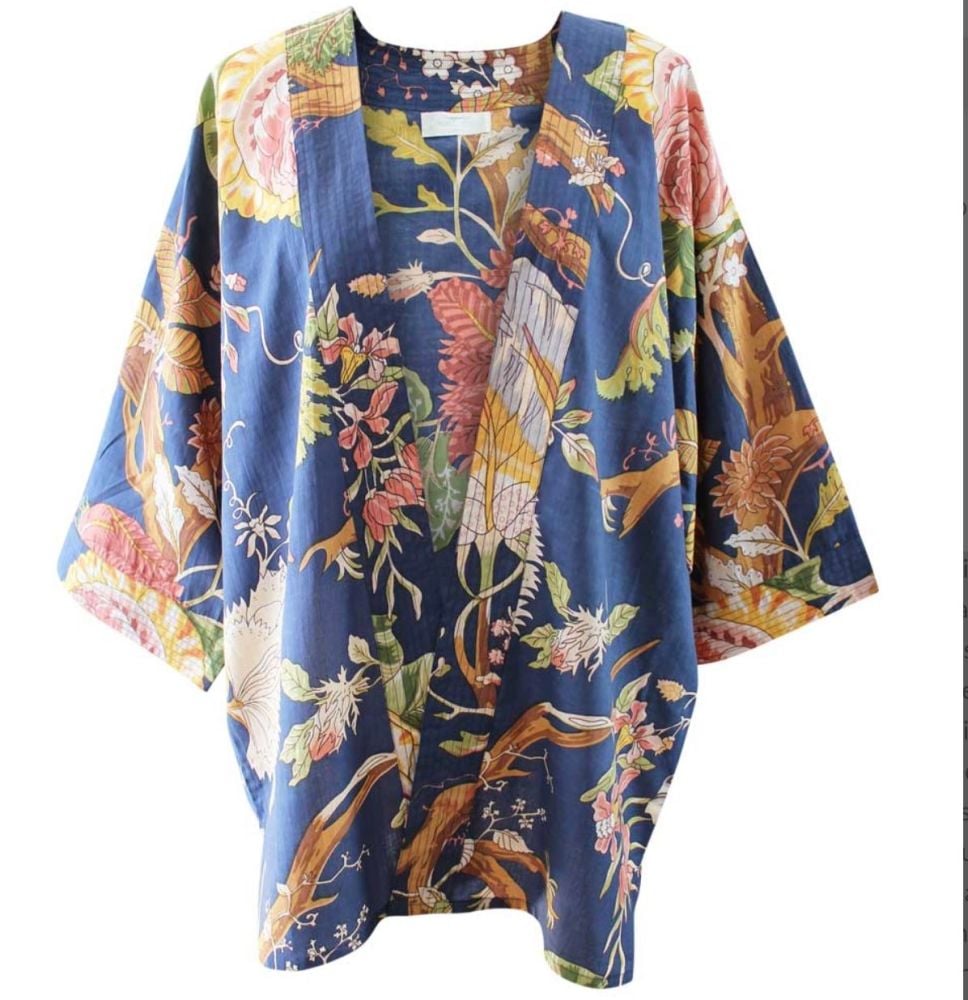 Blue Carnation Kimono Summer Jacket  FREE GB POSTAGE