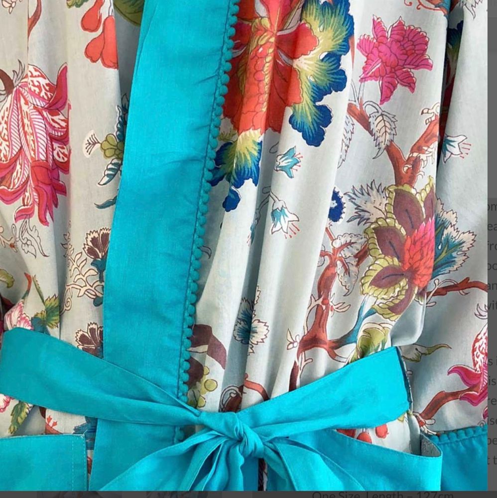 Blue Exotic Flower Kimono Dressing Gown FREE GB POSTAGE