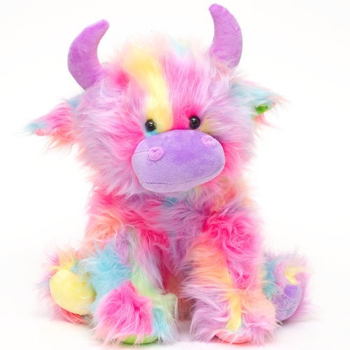 Large Soft Fluffy Jersey Rainbow Cow (Suitable for 12 months +)
