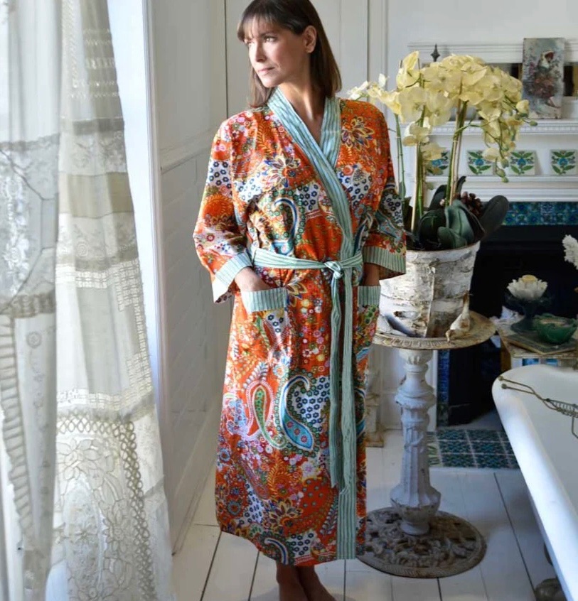 Orange Paisley Kimono Dressing Gown