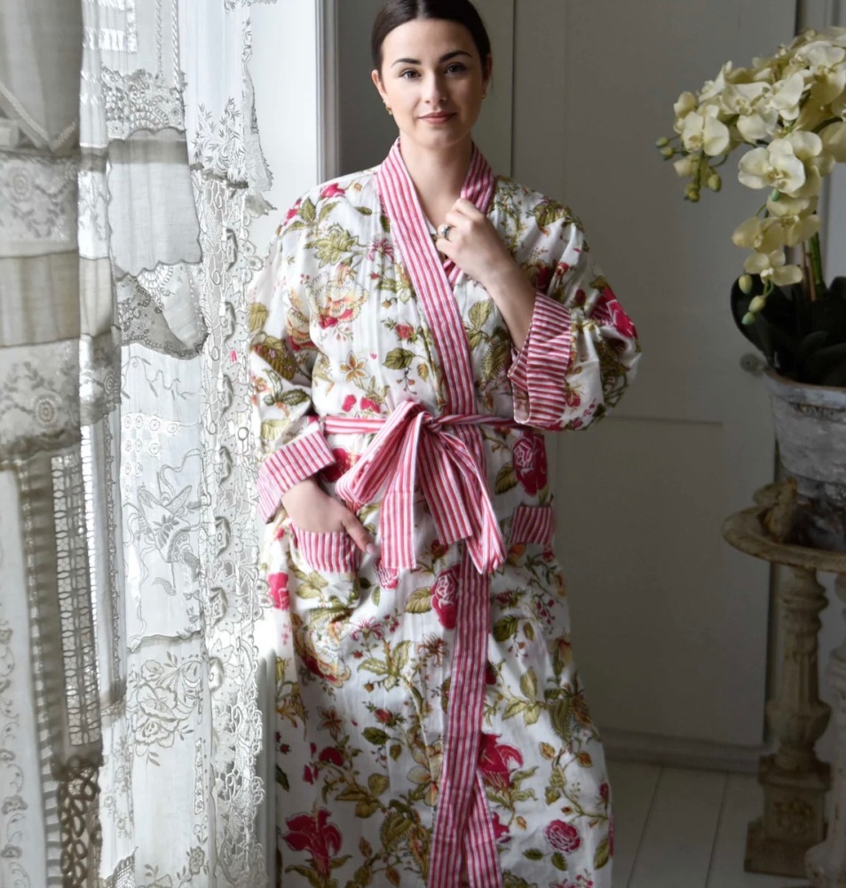 Crimson Garden Kimono Dressing Gown