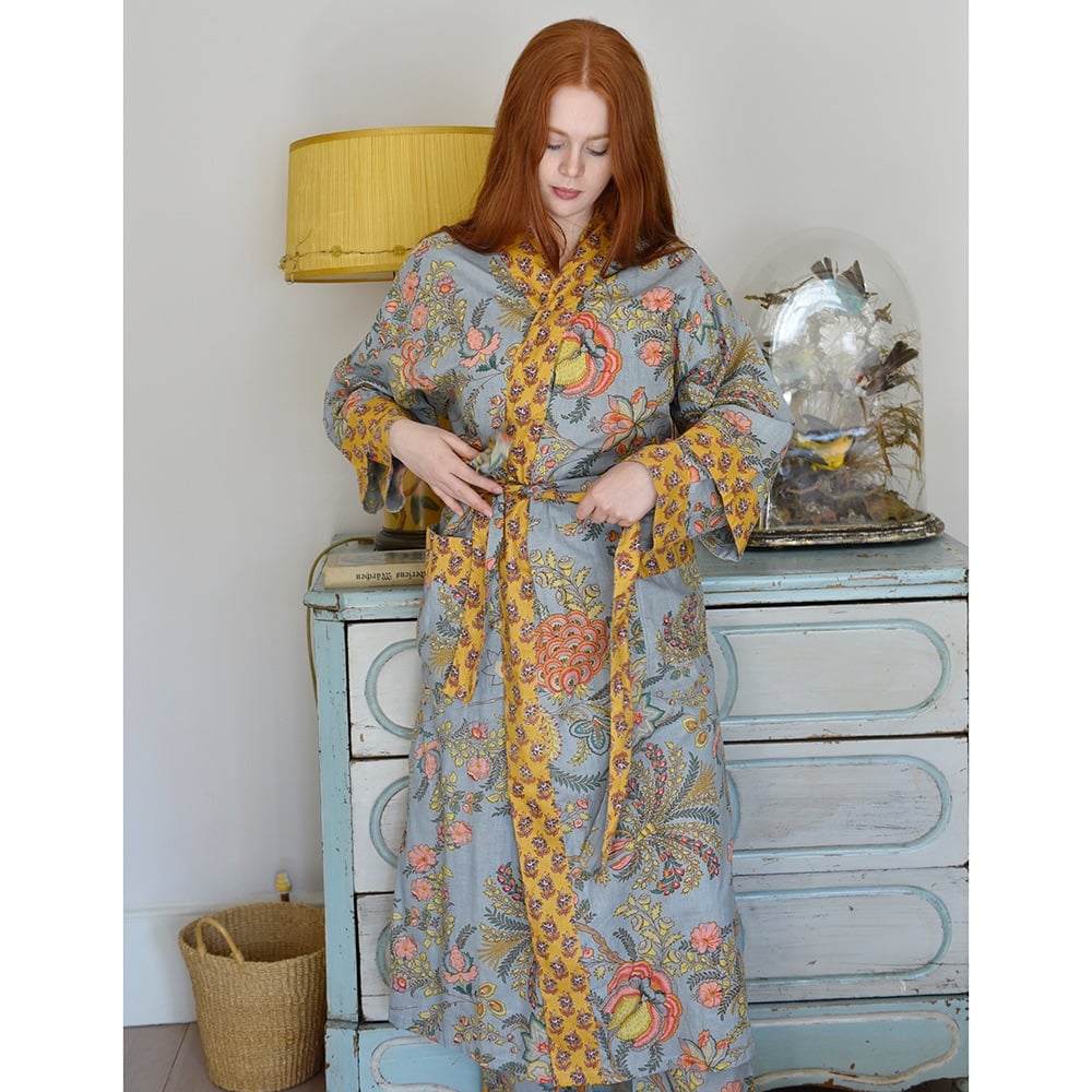 Coral & Mustard Floral Print Dressing Gown