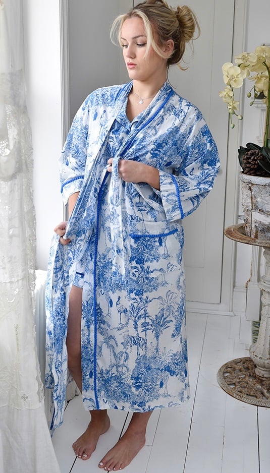 Toile De Jouy Blue & White Dressing Gown