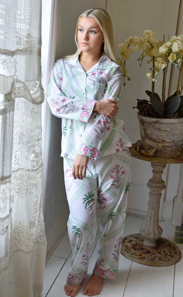 Floral Pink Palms Long Pyjama Set