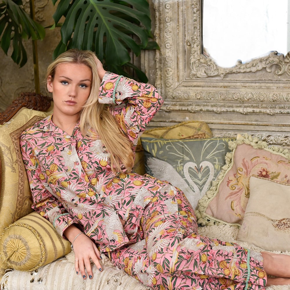 Pink Tropical Bird Long Pyjama Set