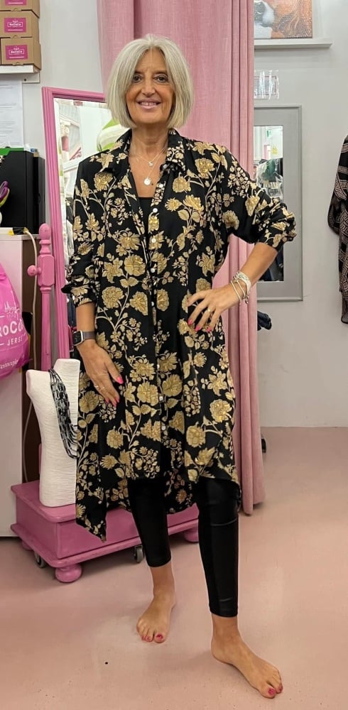 Kimber Black & Gold Floral Shirt Dress