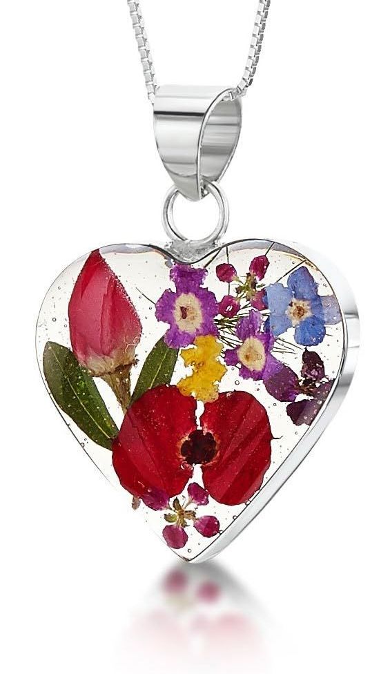 Mixed Flower Heart Pendant 925