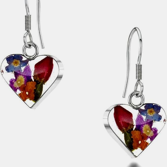 Mixed Flowers Drop Heart Earrings 925