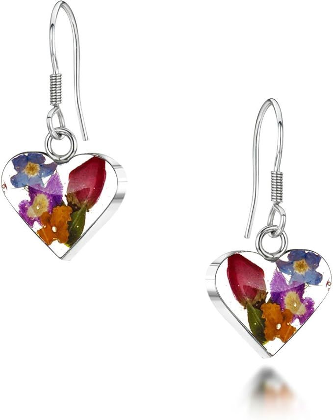 Mixed Flowers Drop Heart Earrings 925
