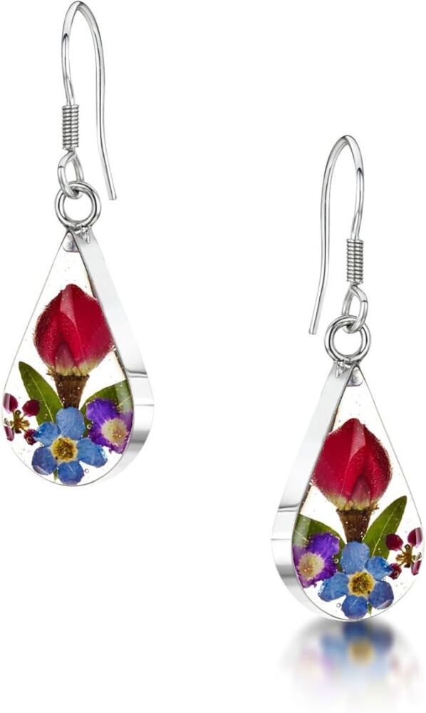 Mixed Flower Teardrop Earrings 925