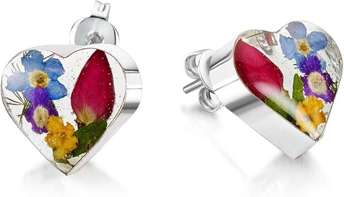 Mixed Flower Heart Stud 925