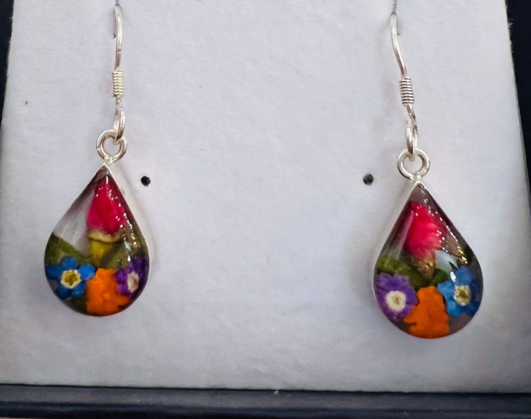 Mixed Flower Teardrop Earrings 925