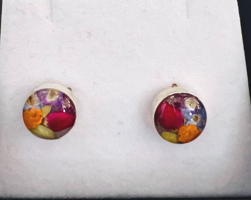 Mixed Flower Round Stud Earring 925