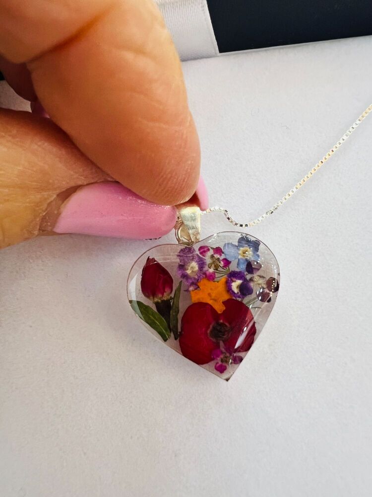 Mixed Flower Heart Medium Pendant 925