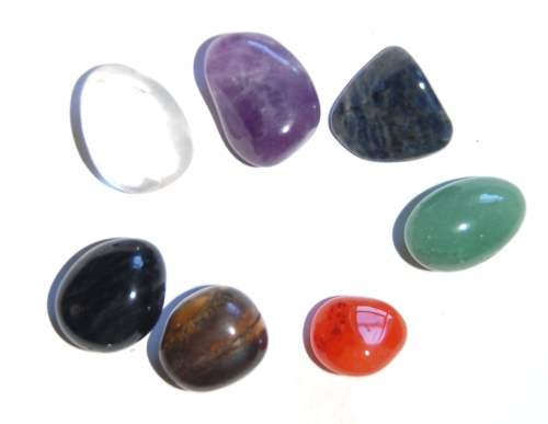 New Improved Medium Sized Tumblestone Chakra Set Reiki -Pouch and Image of