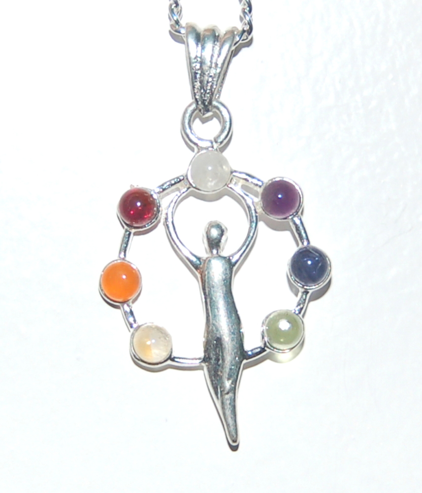  Goddess Symbol 7 Crystal Chakra Pendant on Chain - Gift Box