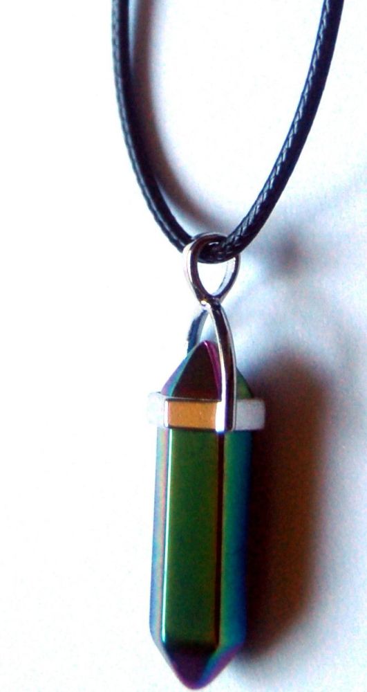 Powerful Rainbow Aura Double Terminated Crystal Pendant on Black Cord - Bri