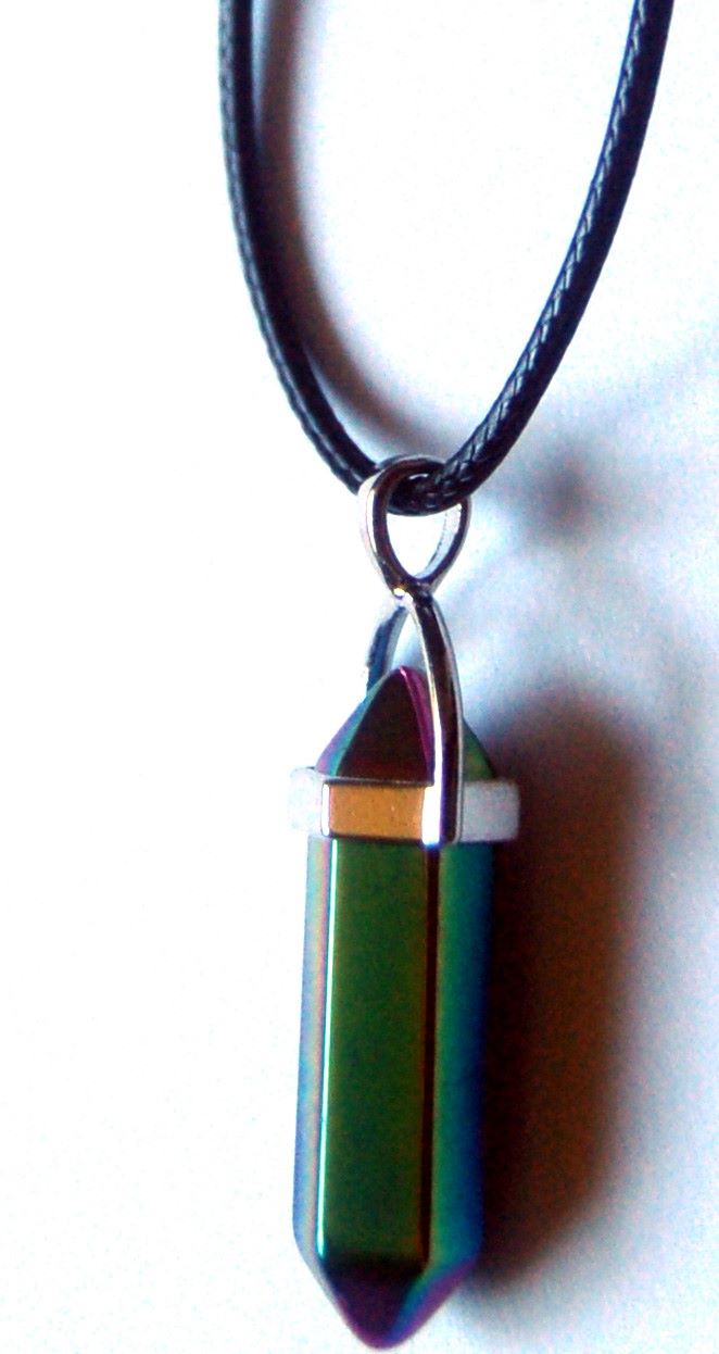 Powerful Rainbow Aura Double Terminated Crystal Pendant on Black Cord - Bri
