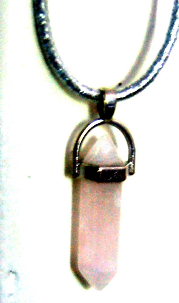 Beautiful Double Terminated Rose Quartz Crystal Pendant on an 18 inch Silver Elasticated Cord